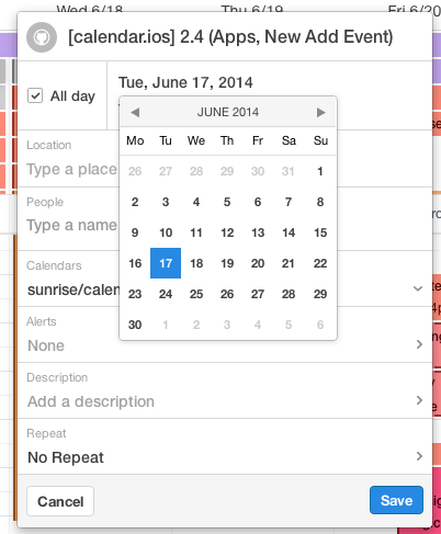Sunrise 2.4 for iOS (apps 002)