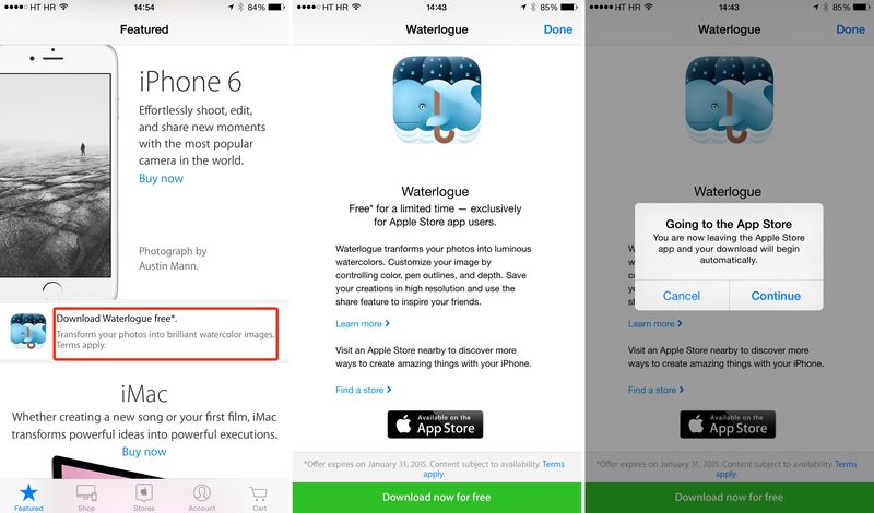 How to redeem Waterlogue in Apple Store app iPhone screenshot 001