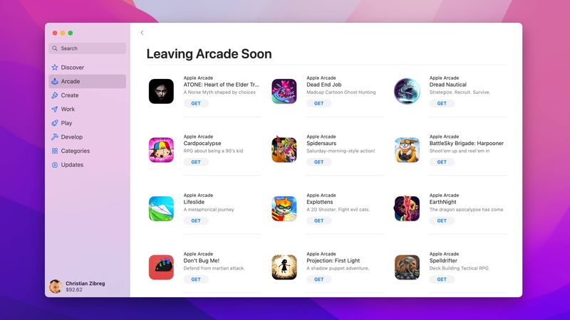 App Store on the Mac showing the Games Leaving Soon section