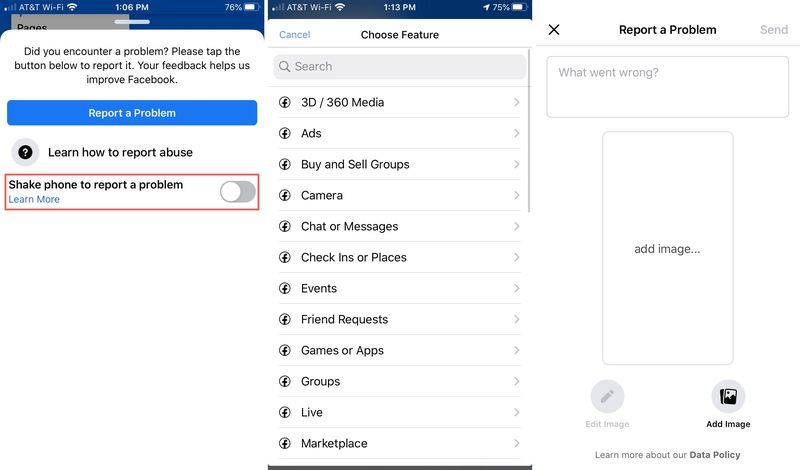 Facebook Signaler un problème Choisir un iPhone