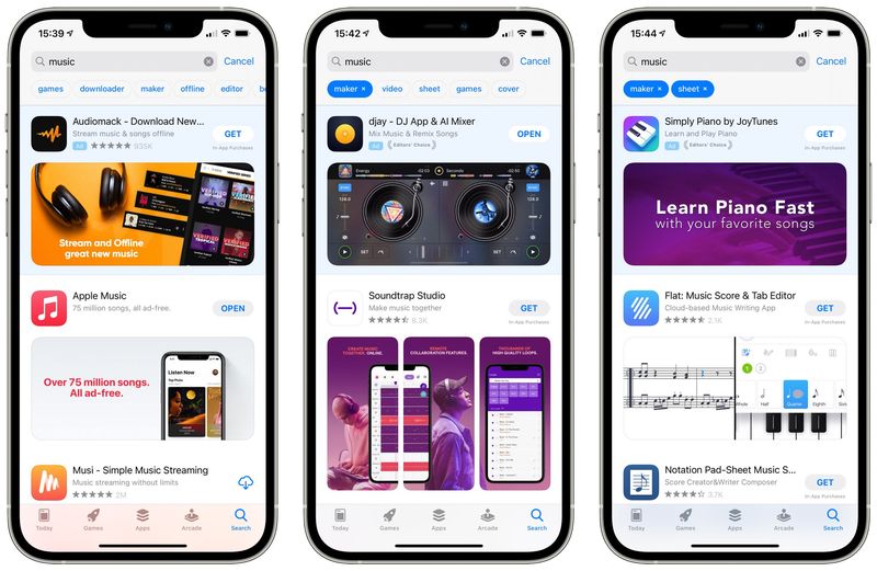 An iPhone screenshot showing search suggestions on the App Store