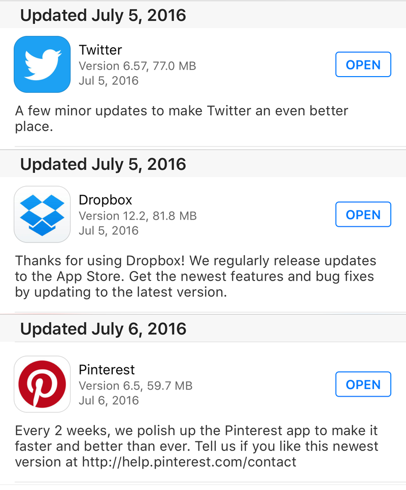 More Bad App Store Change Log Examples
