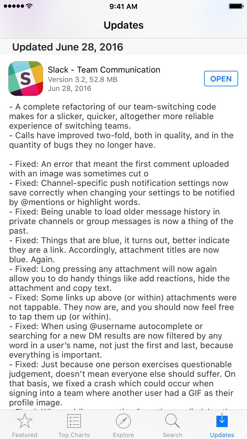 Good App Store app change log