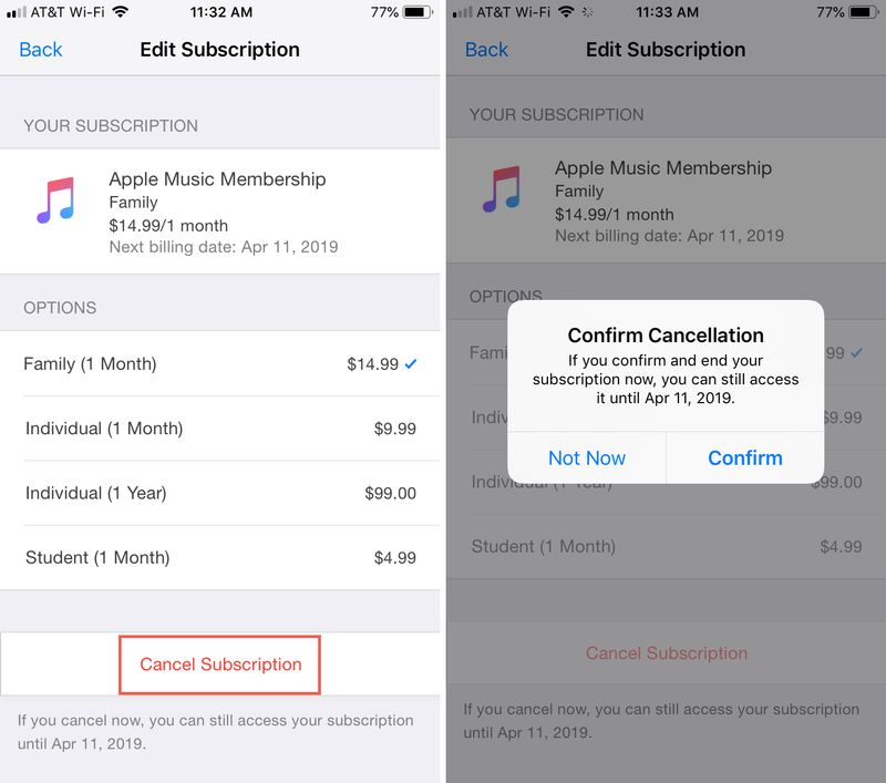 Annuler Apple Music Subscription App Store sur iPhone