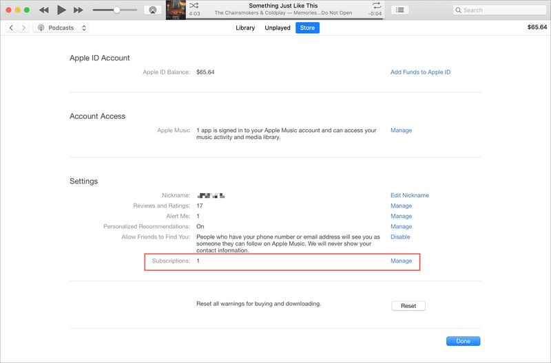 Abonnements dans iTunes sur Mac