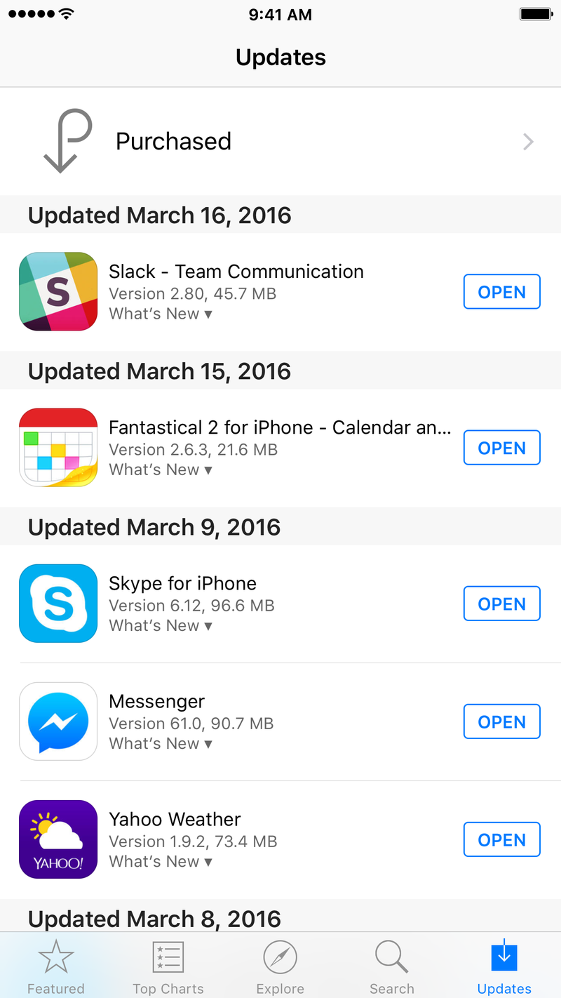 App Store Vérifier les mises à jour