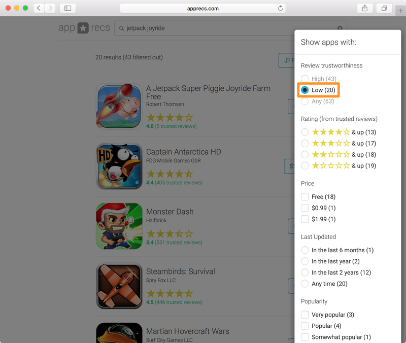 apprecs low review trustworthiness