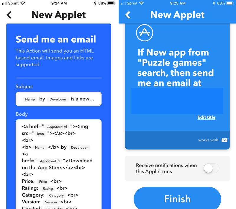 IFTTT Finish Applet Creation
