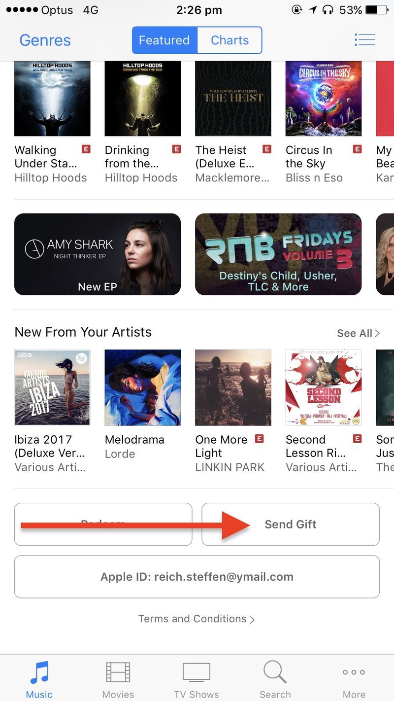 magasin itunes envoyer un cadeau
