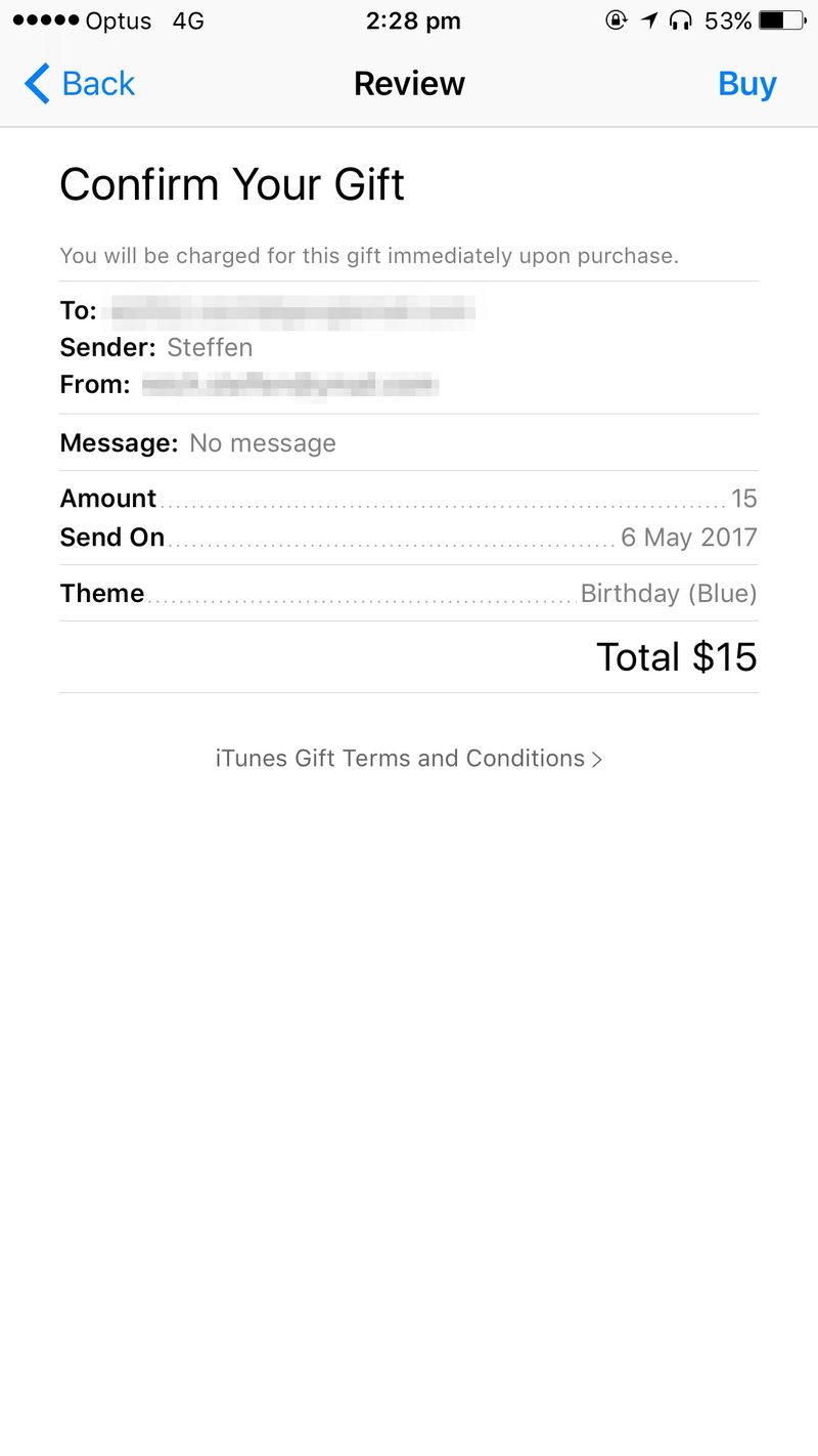 cadeau crédit itunes - confirmer