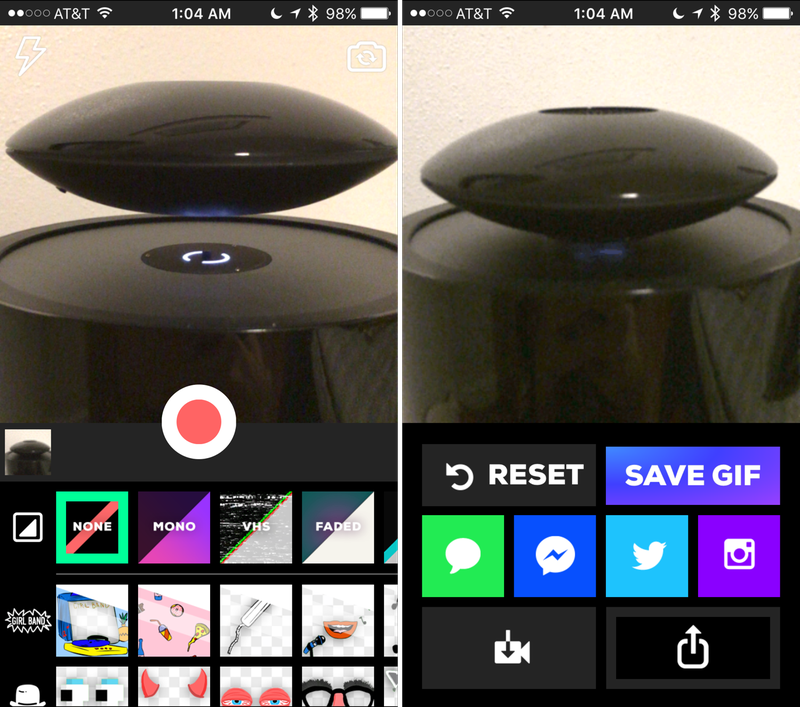 GiphyCam user interface