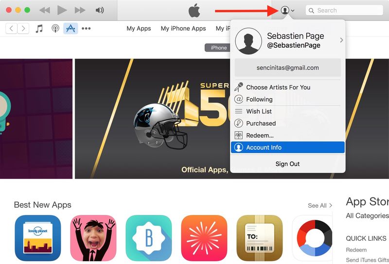 iTunes Account Info