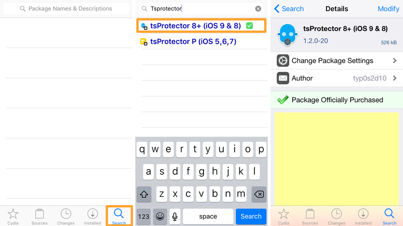 tsProtector Recherche Cydia