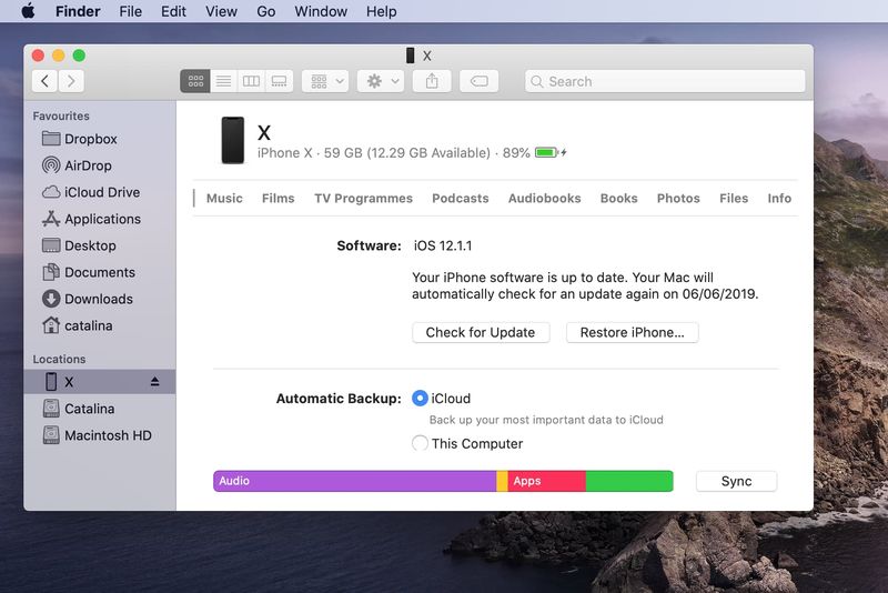 Syncing with Finder in macOS Catalina