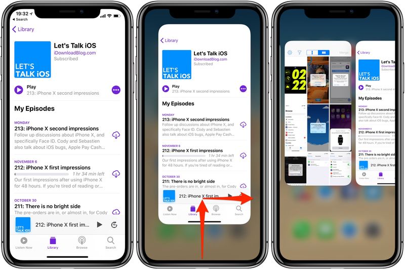 iphone x app switcher swipe up and over