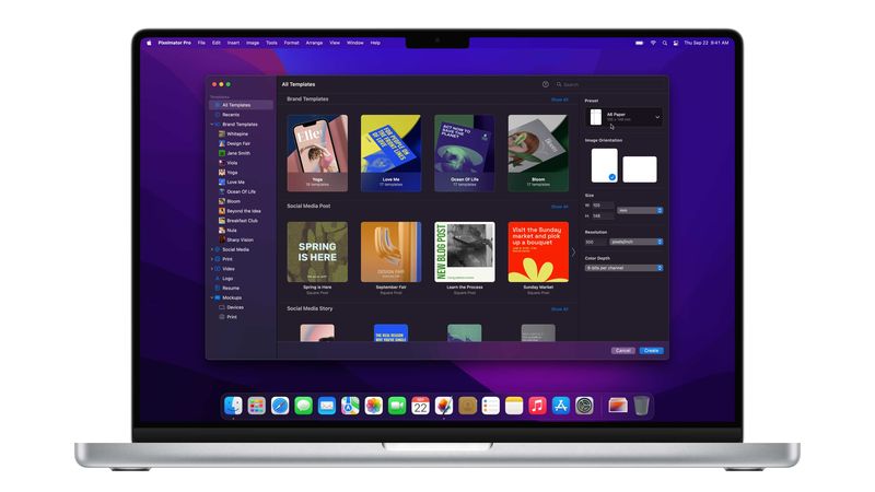 Template browser in Pixelmator Pro for macOS
