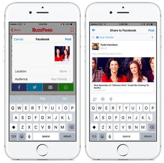 Facebook new Share sheet design
