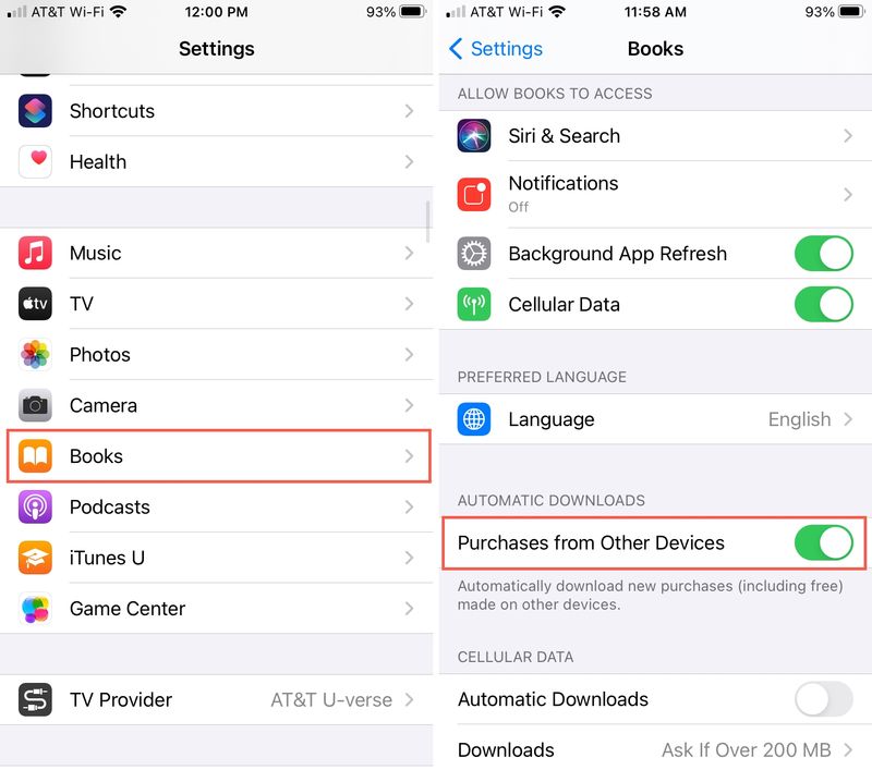 Books Download Purchases from Other Devices in Books on iPhone