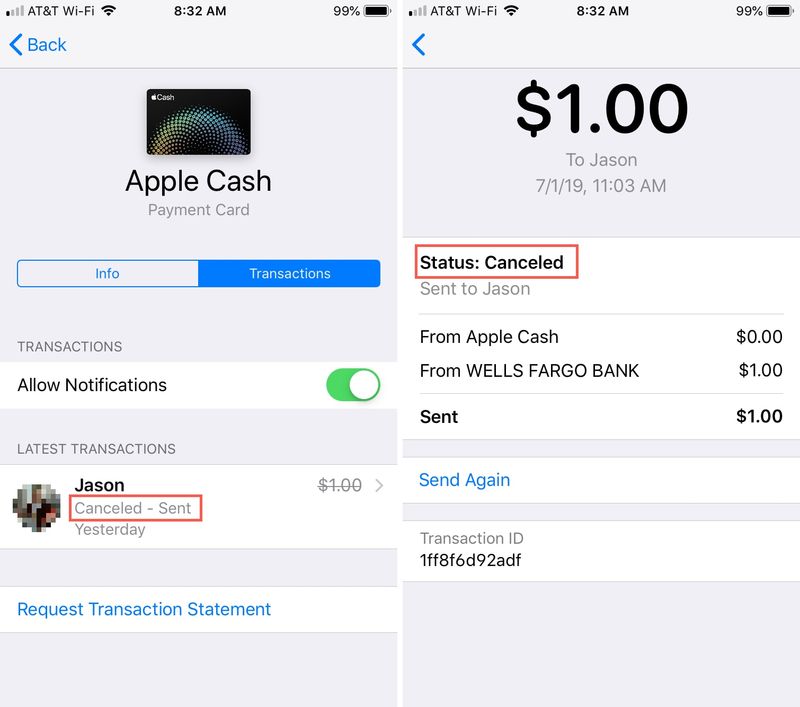 Paiement en espèces Apple annulé iPhone