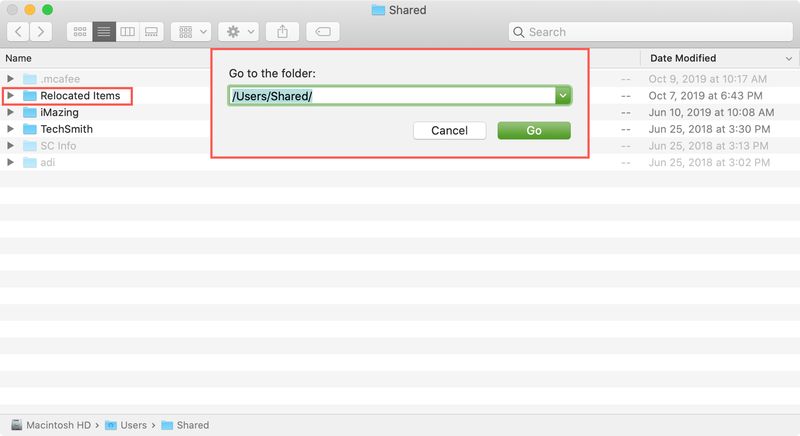 Go To Relocated Items Folder