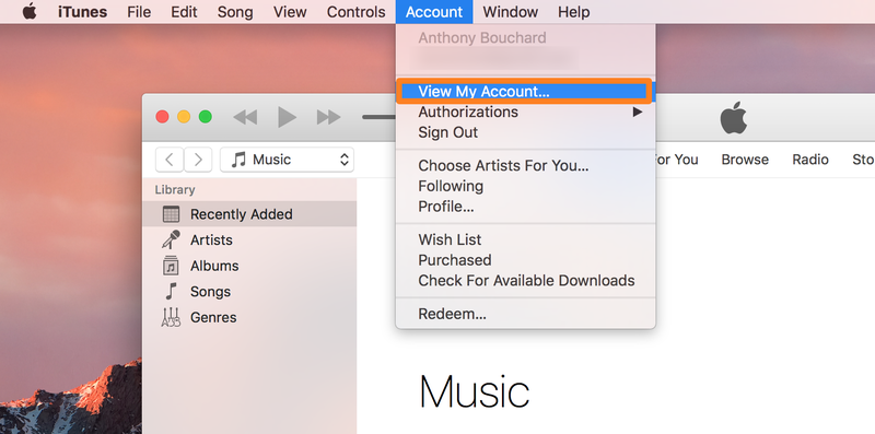 iTunes Afficher mon compte
