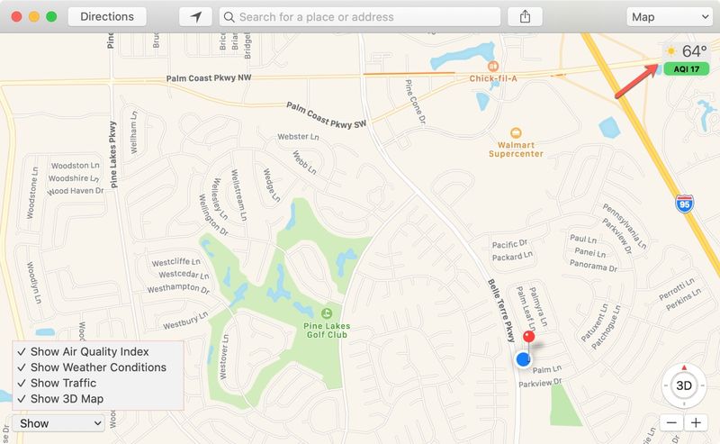 Map Show Options on Mac
