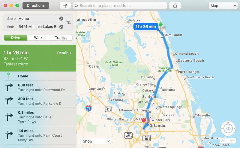 Map Directions on Mac