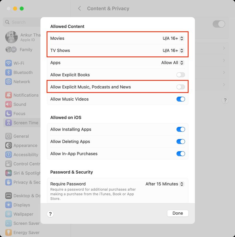 Block explicit movies, tv shows, and music on Mac