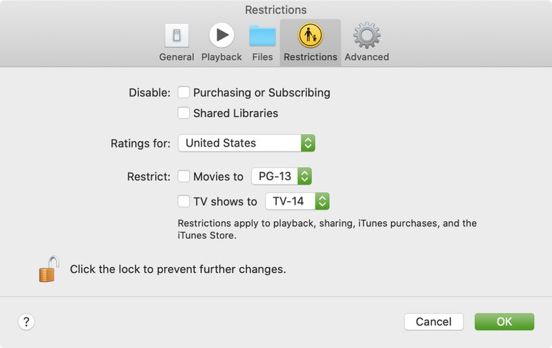 TV app restrictions on Mac