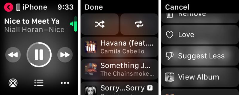 Lecture en cours des options de musique sur Apple Watch