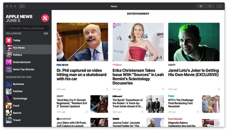 News Entertainment section