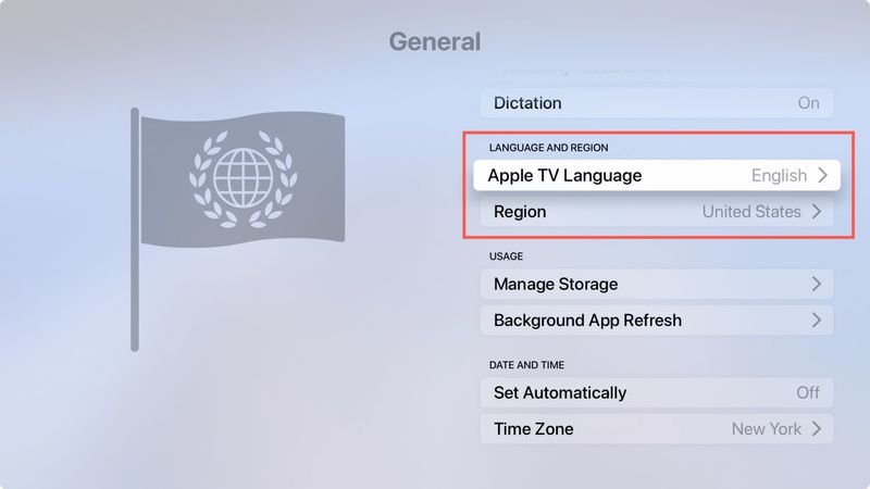 Apple TV General, Language and Region