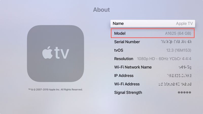 Apple TV Model Number Settings