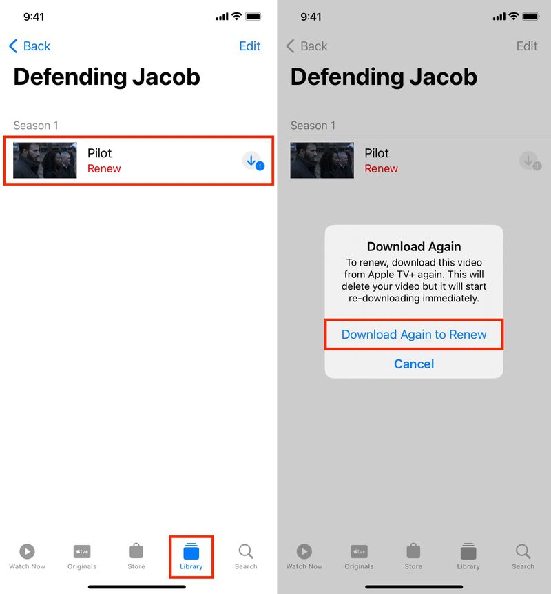 Download Again to Renew in Apple TV app on iPhone