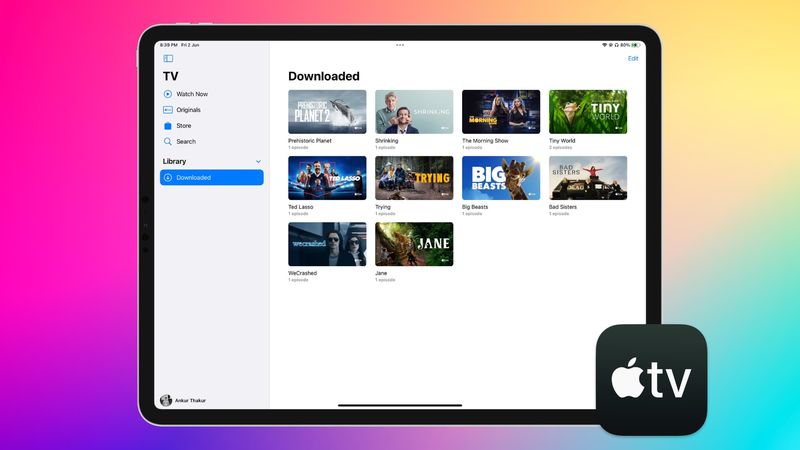 TV show and movie downloads in TV app on iPad