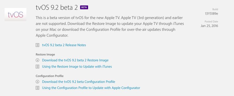 tvOS 9.2 beta 2