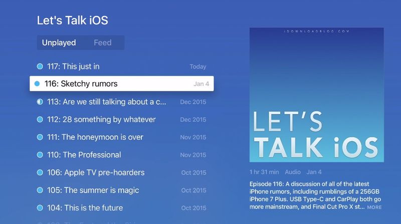 tvOS 9.2 beta 1 podcasts