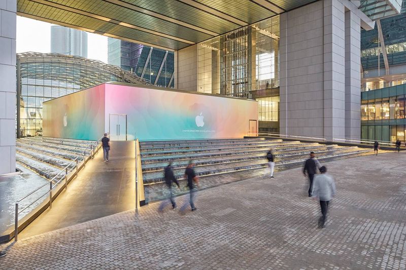 A photograph depicting the exterior of a new Apple Store in Abu Dhabi