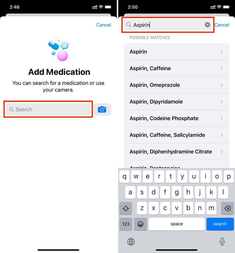 Search for your medicine in iPhone Health app