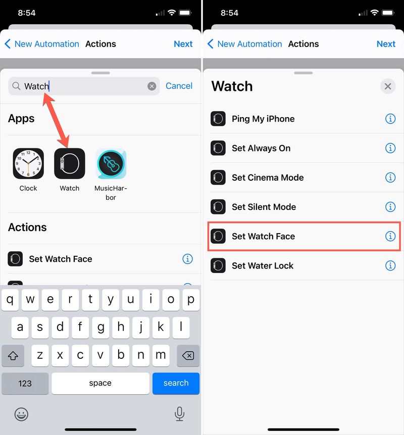 Search Watch Automation in Shortcuts