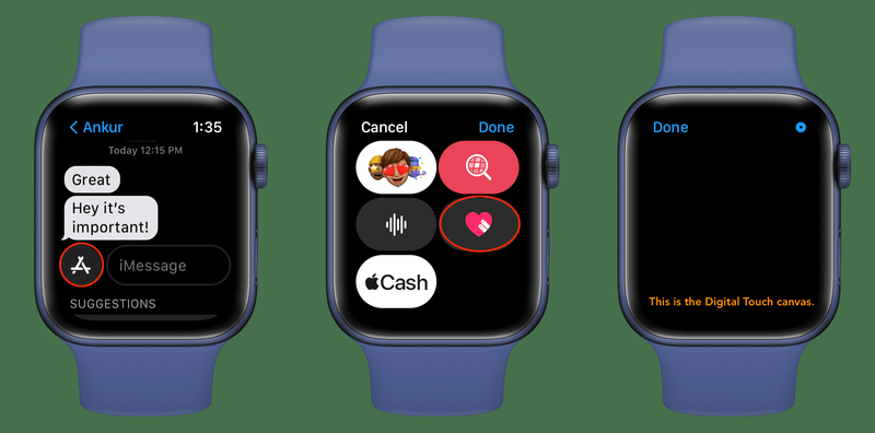 Trois maquettes Apple Watch montrant comment créer des messages d