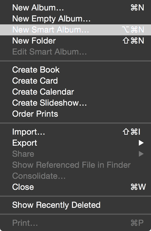 Smart Album Screenshot Filter Photos App FIle Menu
