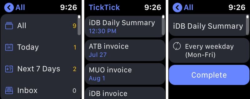 Liste de tâches TickTick Apple Watch