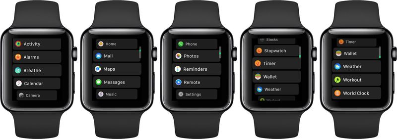 apple watch list view