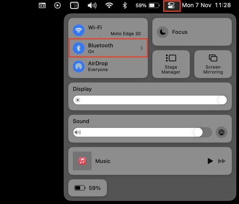 Bluetooth dans le centre de contrôle Mac