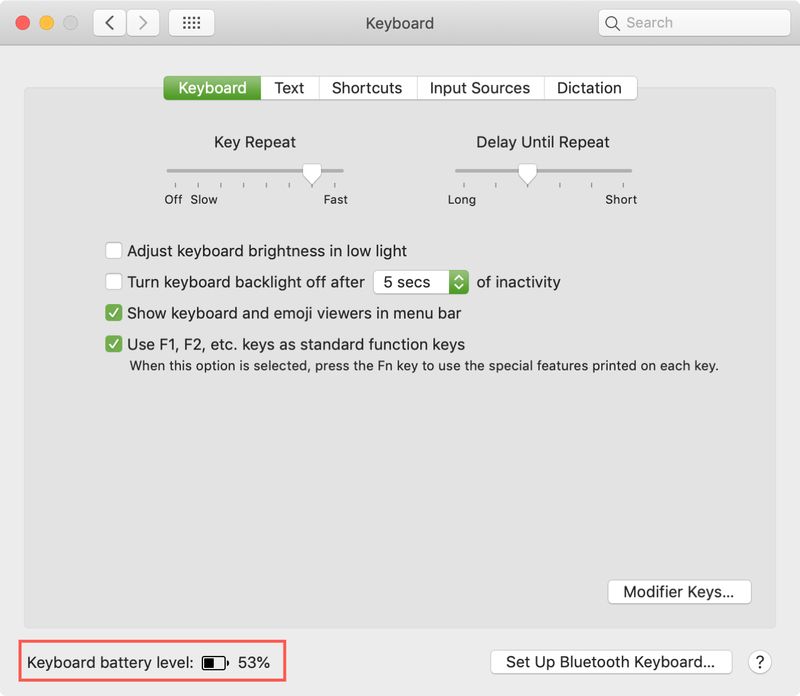 Vérifier les niveaux de batterie Bluetooth Préférences du clavier