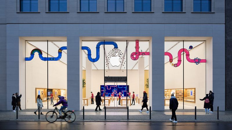 A photograph showing the exterior storefront of Apple