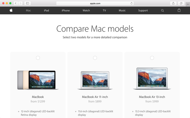 comparer les modèles mac 1