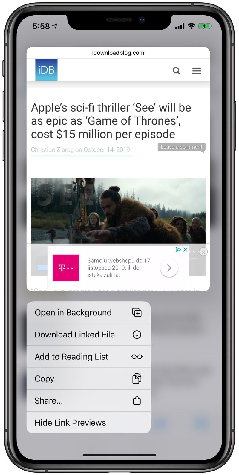 Safari link previews