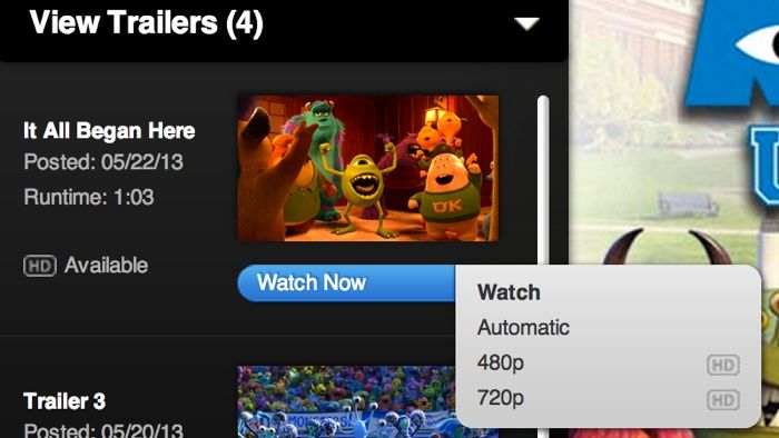 Apple trailers (no download, after)